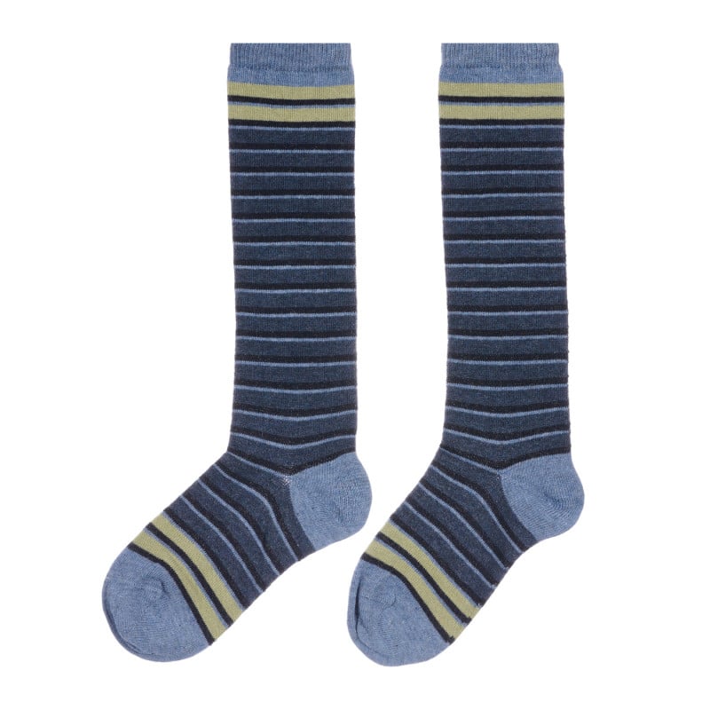 Памучни раирани чорапи с 3/4 дължина, сини  255920