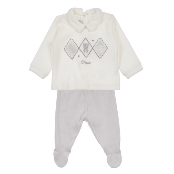 Комплект блуза с ританки за бебе в бяло и сиво Chicco 255951 