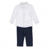 Памучен комплект риза с панталон за бебе в бяло и синьо Chicco 256011 