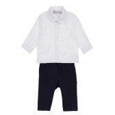 Памучен комплект риза и панталон за бебе в бяло и синьо Chicco 256029 