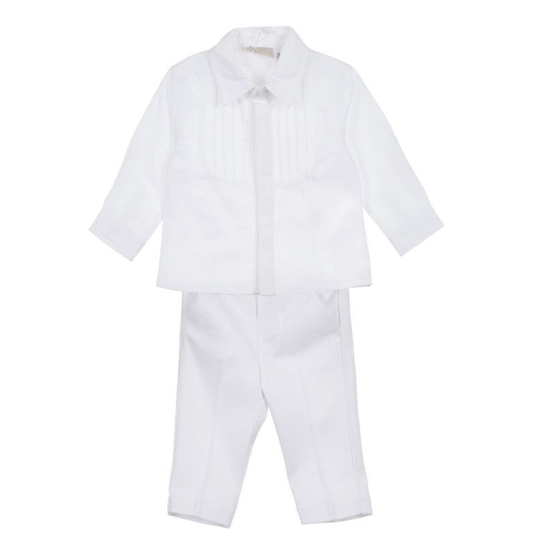 Памучен комплект риза и панталон за бебе, бял  256061