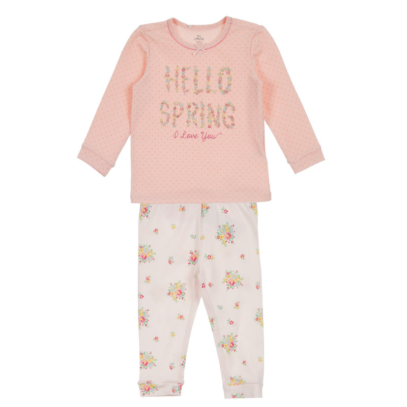 Памучна пижама HELLO SPRING за бебе, розова  256083