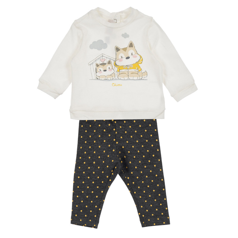 Памучен комплект блуза с клин за бебе в бяло и кафяво  256135