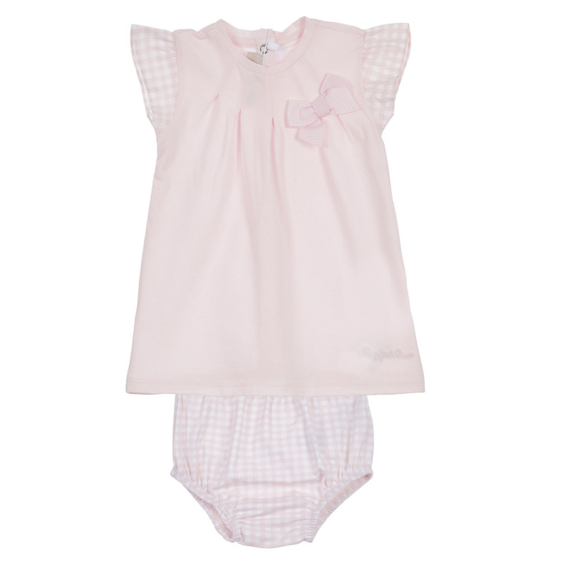 Памучен комплект рокля с гащи за бебе, розов  256220