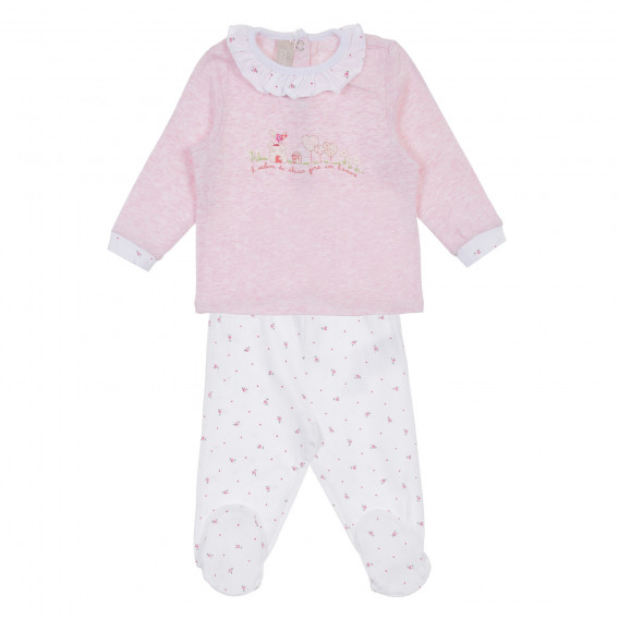 Памучен комплект блуза и ританки за бебе в розово и бяло Chicco 256276 