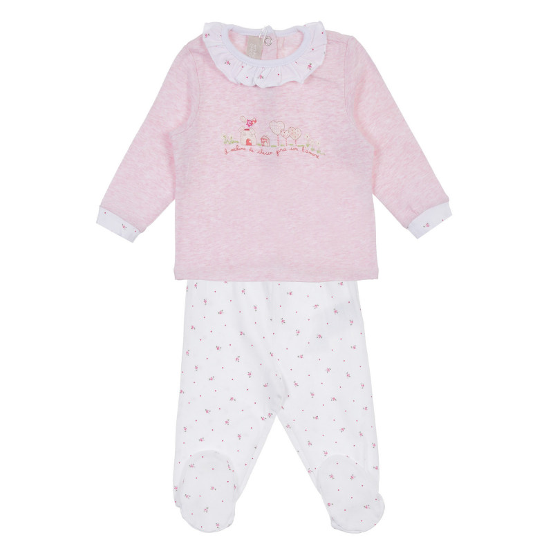Памучен комплект блуза и ританки за бебе в розово и бяло  256276