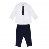 Памучен официален комплект за бебе в бяло и синьо Chicco 256410 