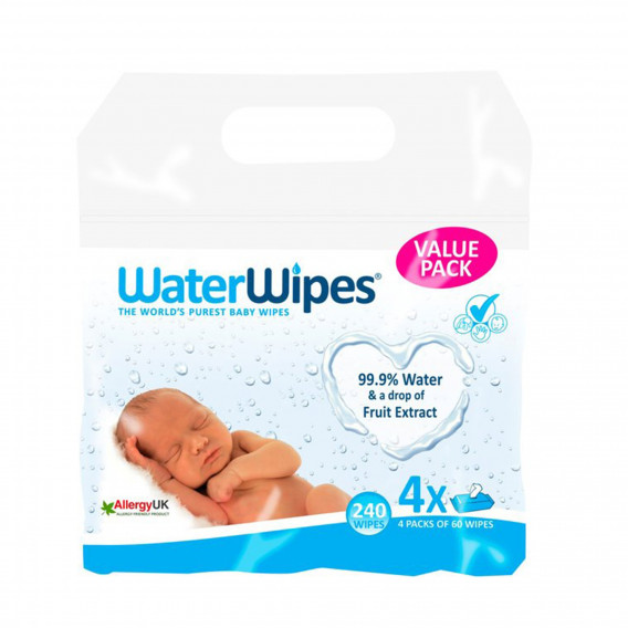 Бебешки влажни кърпички WaterWipes 99.9% вода, 4 х 60 бр. WaterWipes 256476 