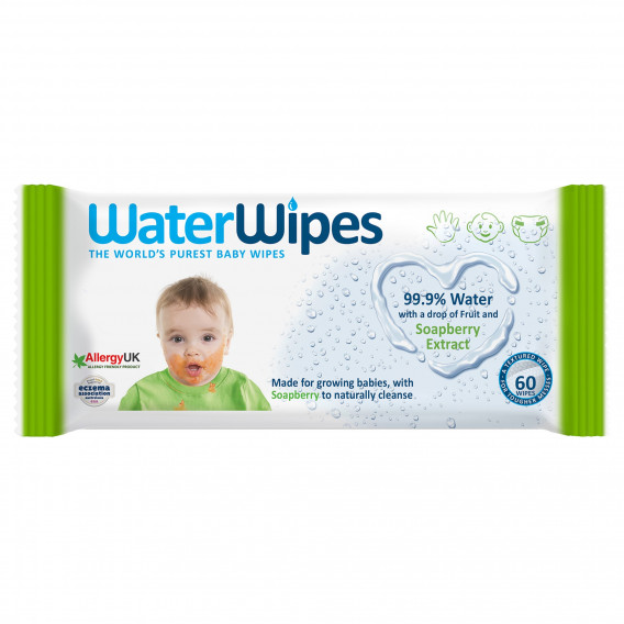 Бебешки влажни кърпички WaterWipes със сапунено орехче, 60 бр. WaterWipes 256478 