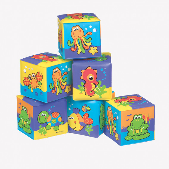 Играчки за баня, меки кубчета с морски животни - 6 бр. Playgro 257467 