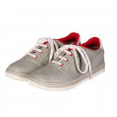 Обувки от естествена кожа с червени акценти, сиви Chicco 257964 