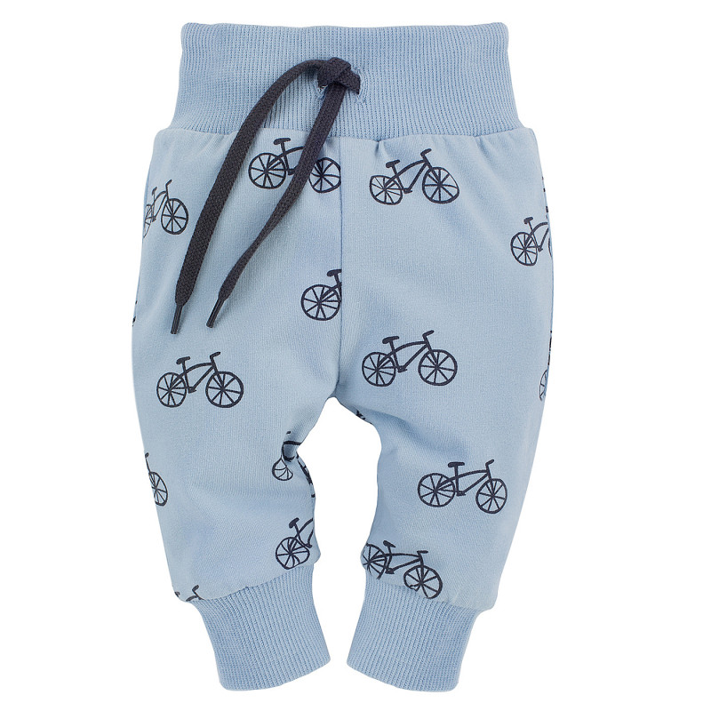 Памучен панталон с графичен принт за бебе, син  258012