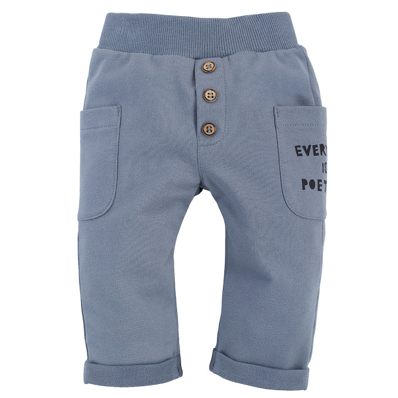 Памучни панталони с подгънати крачоли, сини  258046