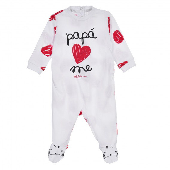 Памучен гащеризон PAPA LOVE ME за бебе, бял Chicco Памучен гащеризон PAPA LOVE ME за бебе, бял Chicco 258237