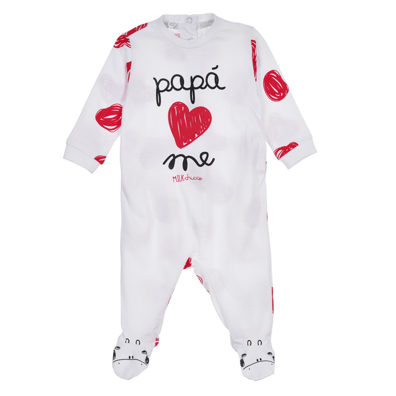 Памучен гащеризон PAPA LOVE ME за бебе, бял  258237