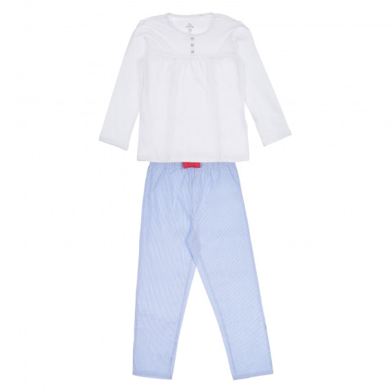 Памучен комплект от блуза и панталон в бяло и синьо Chicco 258385 