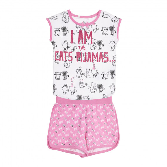 Памучна пижама " I AM THE CATS PIJAMAS " за бебе в бяло и розово Chicco 258954 