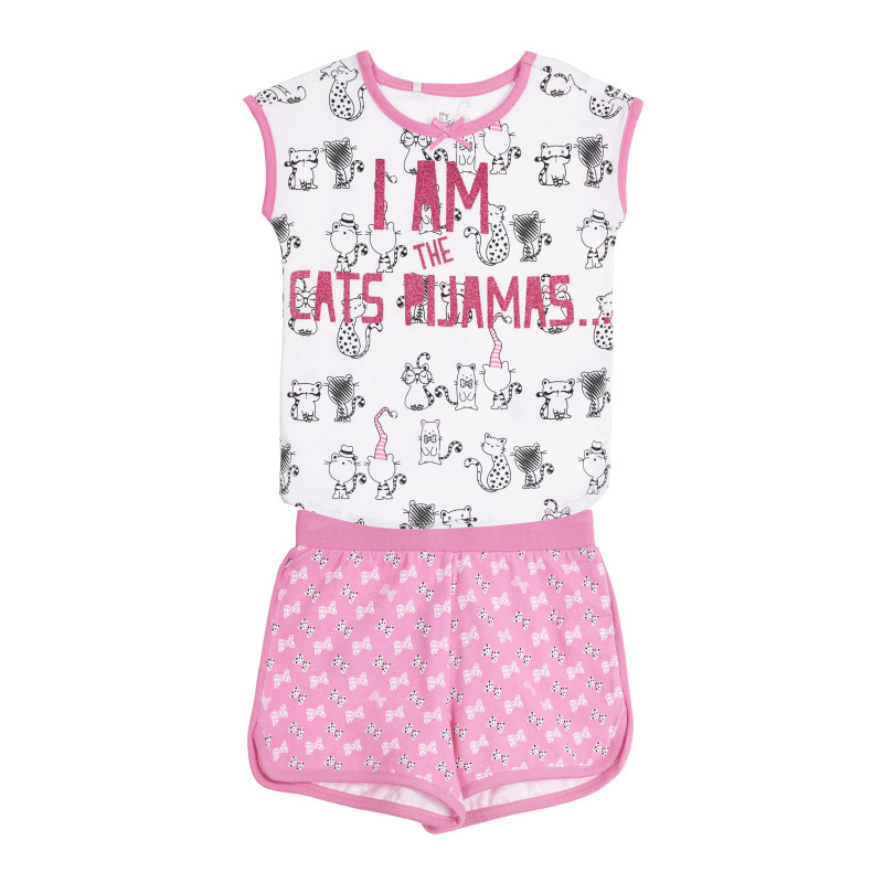 Памучна пижама " I AM THE CATS PIJAMAS " за бебе в бяло и розово  258954