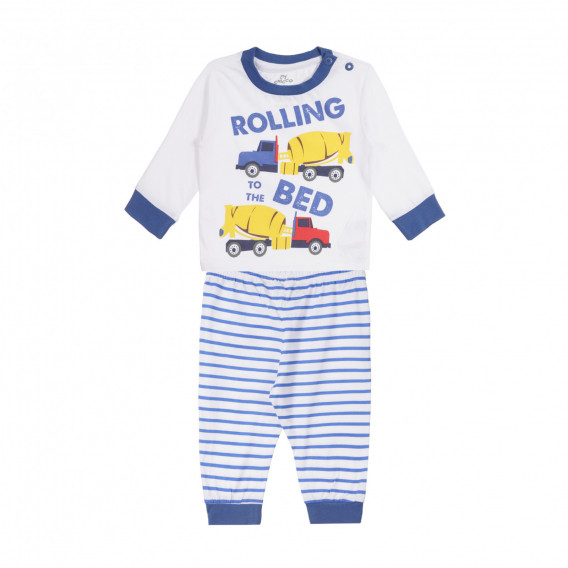 Памучна пижама ROLLING за бебе в бяло и синьо Chicco 258972 