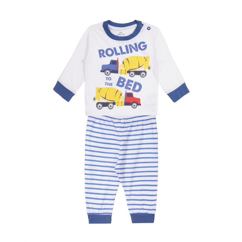 Памучна пижама ROLLING за бебе в бяло и синьо  258972