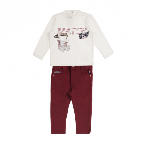 Памучен комплект от блуза и панталон за бебе в бяло и червено Chicco 258994 