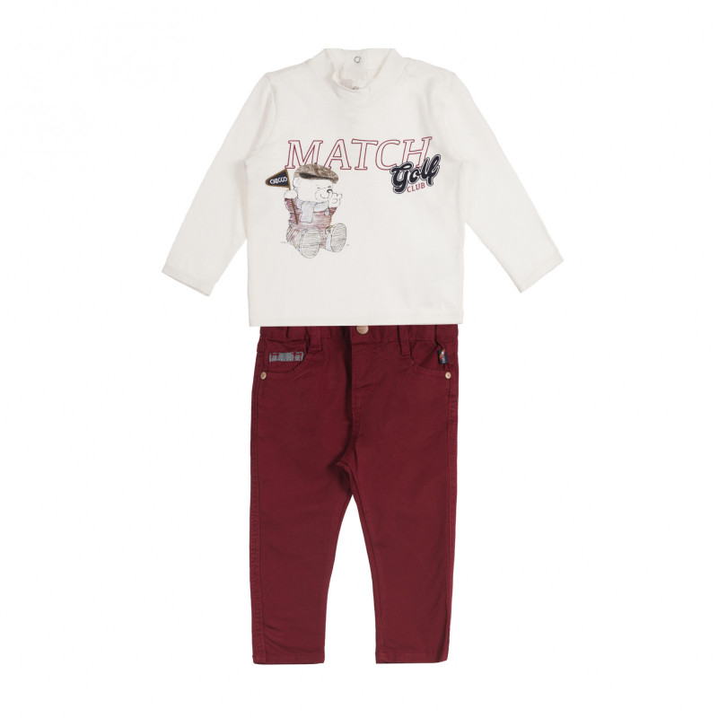 Памучен комплект от блуза и панталон за бебе в бяло и червено  258994