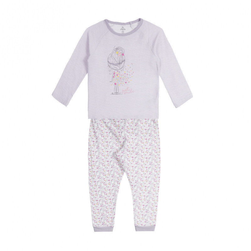 Памучна пижама с флорални мотиви в бяло и лилаво  259062