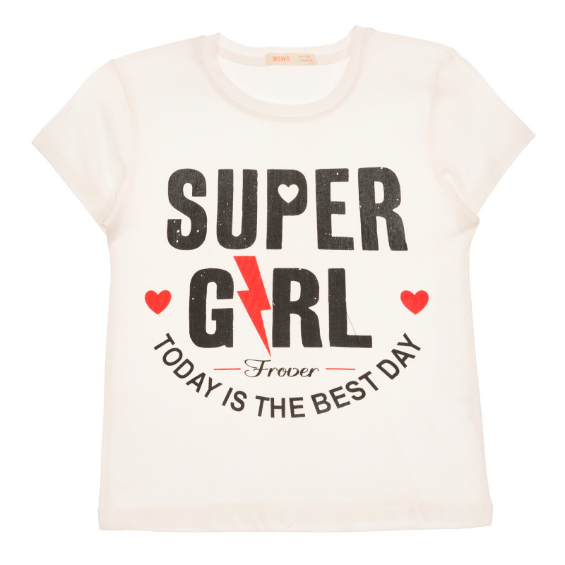 Памучна тениска Super girl, бяла  259543