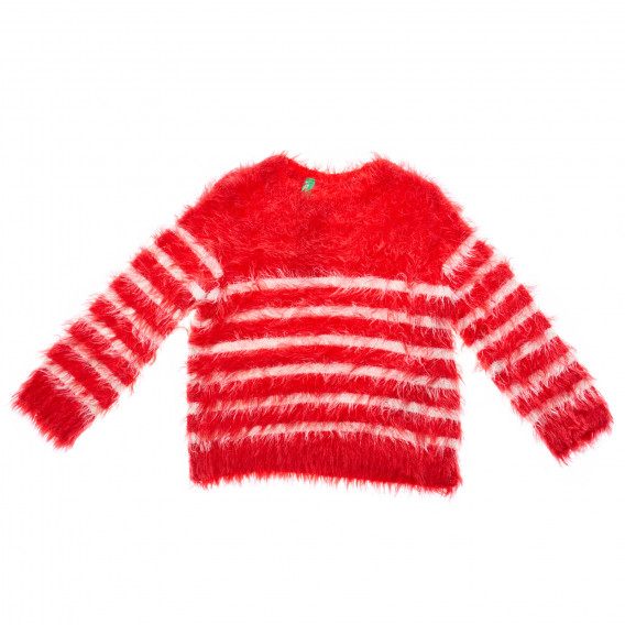 Пуловер за момиче на райе, червен Benetton 25993 