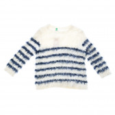 Плюшен пуловер за момиче на райе за момиче бял Benetton 26003 