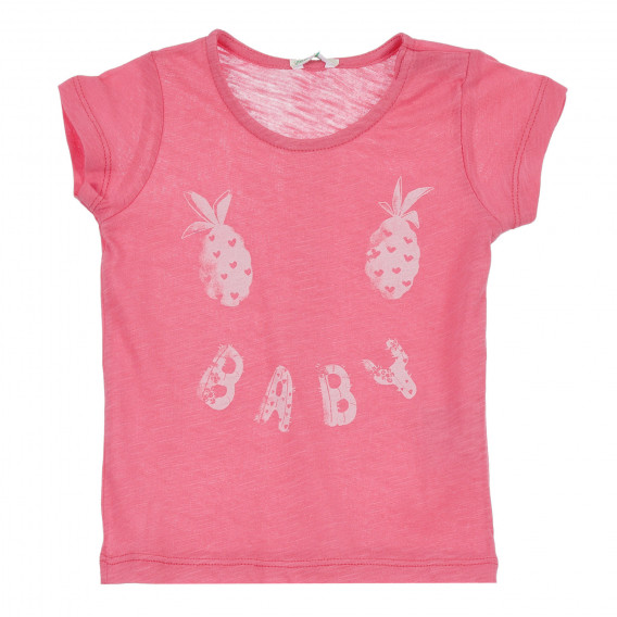 Памучна тениска с щампа за бебе, розов цвят Benetton 260131 
