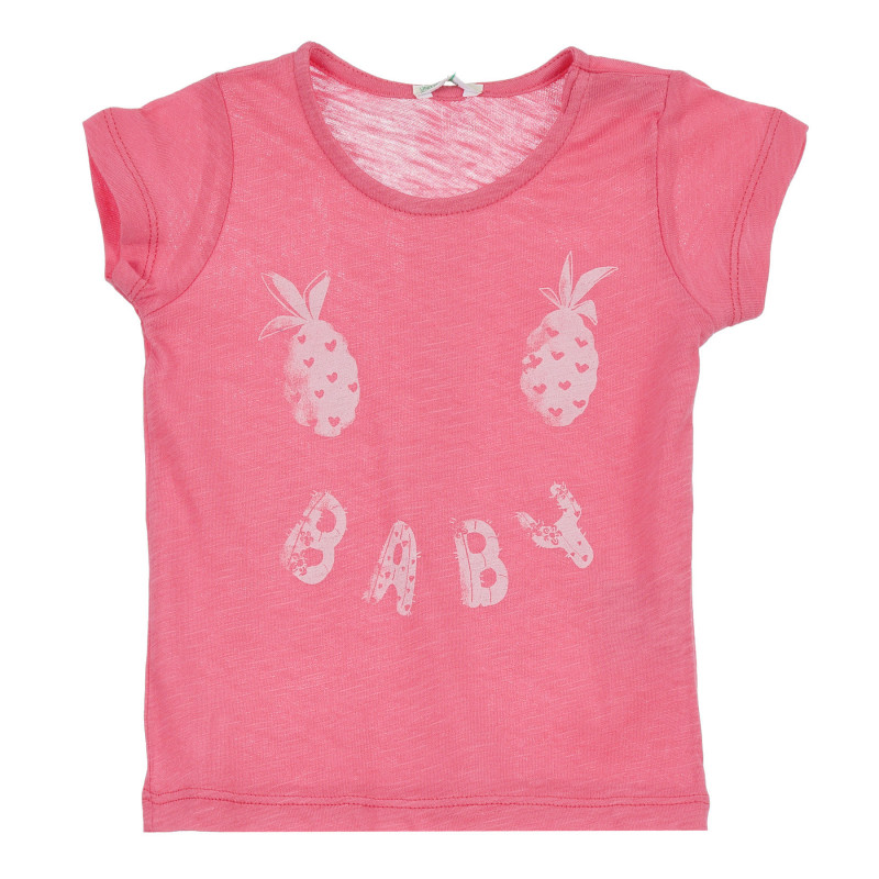 Памучна тениска с щампа за бебе, розов цвят  260131