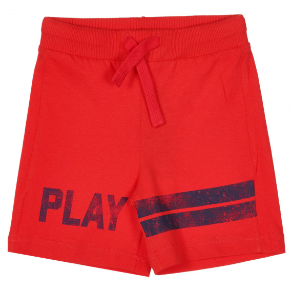 Памучен къс панталон с надпис Play, червен Benetton 260244 