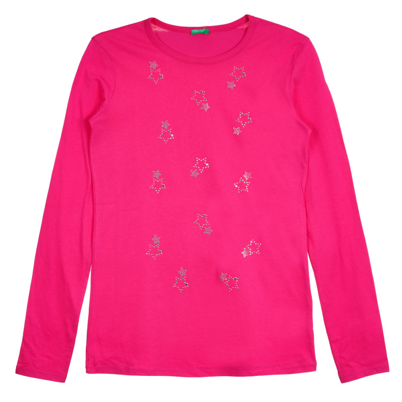 Памучна блуза с апликация от камъчета, розова  260605