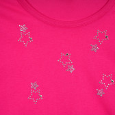 Памучна блуза с апликация от камъчета, розова Benetton 260606 2
