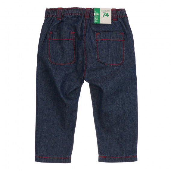 Памучен дънков панталон с апликация на цветя за бебе, син Benetton 260771 4