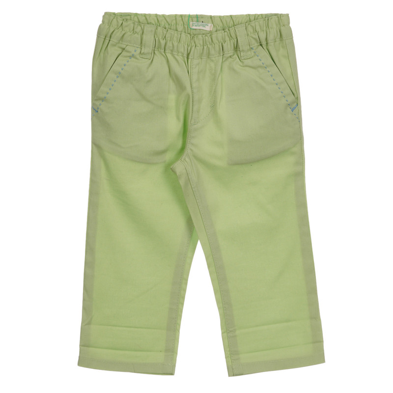 Памучен панталон със сини акценти за бебе, зелен  260852