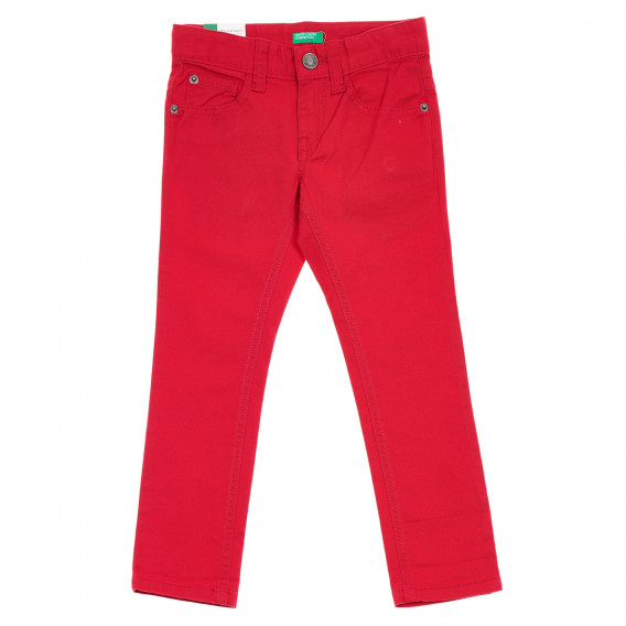 Памучен дънков панталон с логото на бранда, червен Benetton 260976 