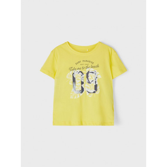 Тениска от органичен памук с графичен принт, жълта Name it 263059 