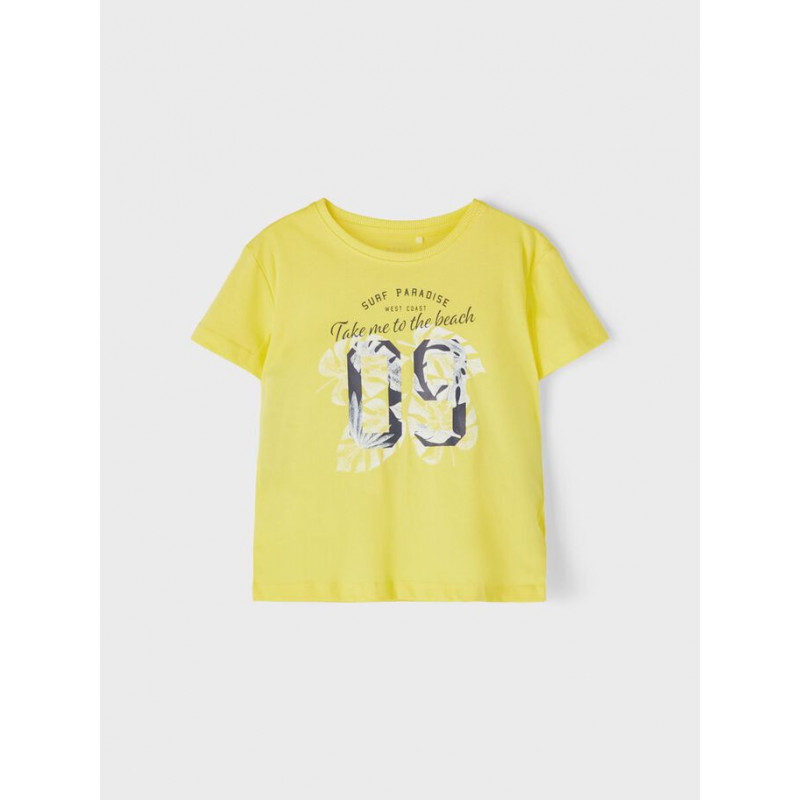Тениска от органичен памук с графичен принт, жълта  263059