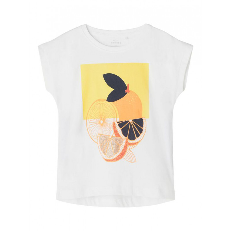 Тениска от органичен памук с щампа на портокали, бяла  263080