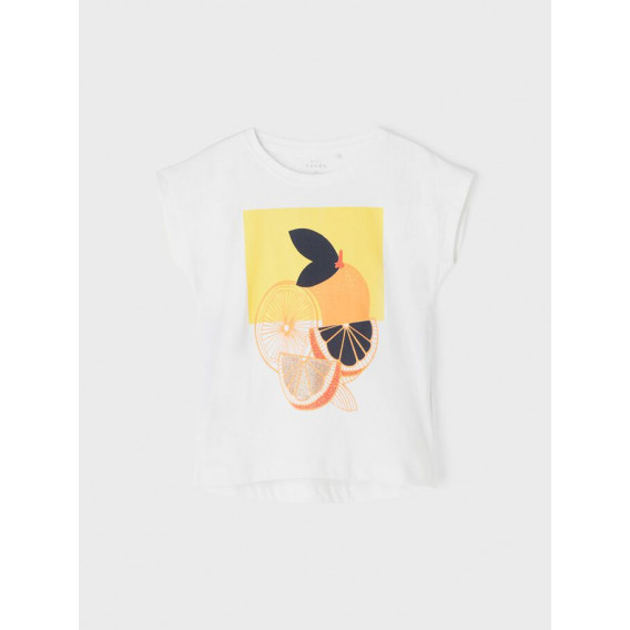 Тениска от органичен памук с щампа на портокали, бяла Name it 263082 3