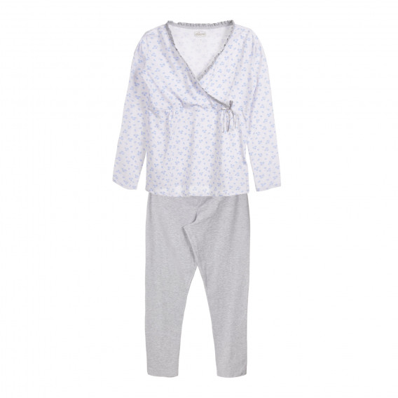 Памучна пижама за бременни и кърмачки в бяло и сиво Chicco 264227 