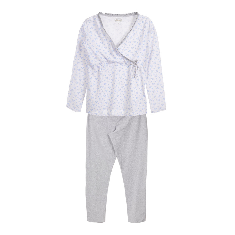 Памучна пижама за бременни и кърмачки в бяло и сиво  264227