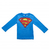 Памучна синя блуза с дълъг ръкав и щампа на Supermen за бебе момче, синя Benetton 26442 