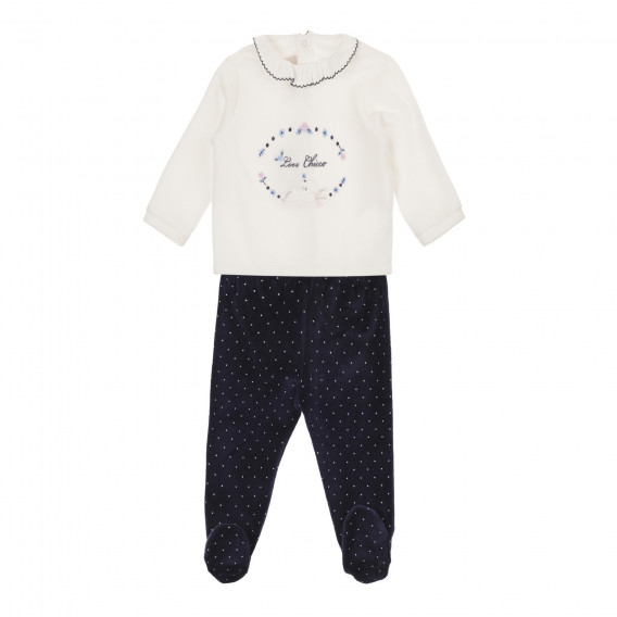 Комплект блуза и ританки за бебе в бяло и синьо Chicco 264458 