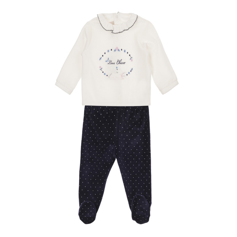 Комплект блуза и ританки за бебе в бяло и синьо  264458