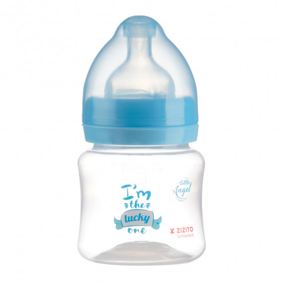 Полипропиленово шише за хранене с широко гърло Little Angel с биберон 1 капка, 0+ месеца, 125 мл, синьо ZIZITO 265199 