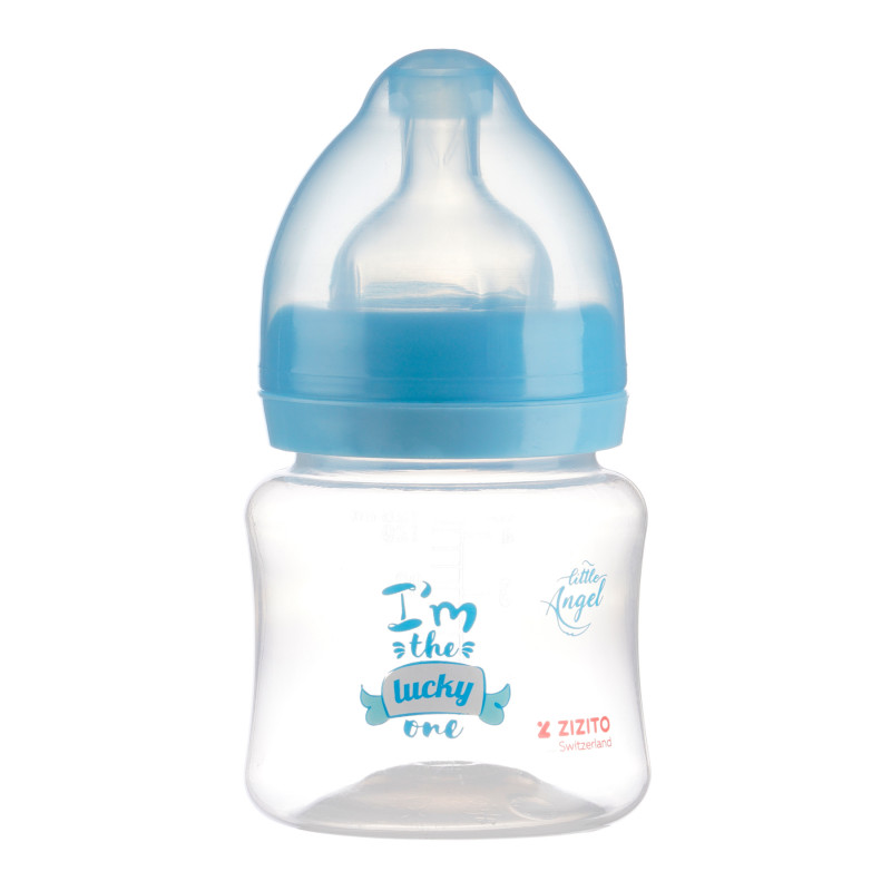 Полипропиленово шише за хранене с широко гърло Little Angel с биберон 1 капка, 0+ месеца, 125 мл, синьо  265199