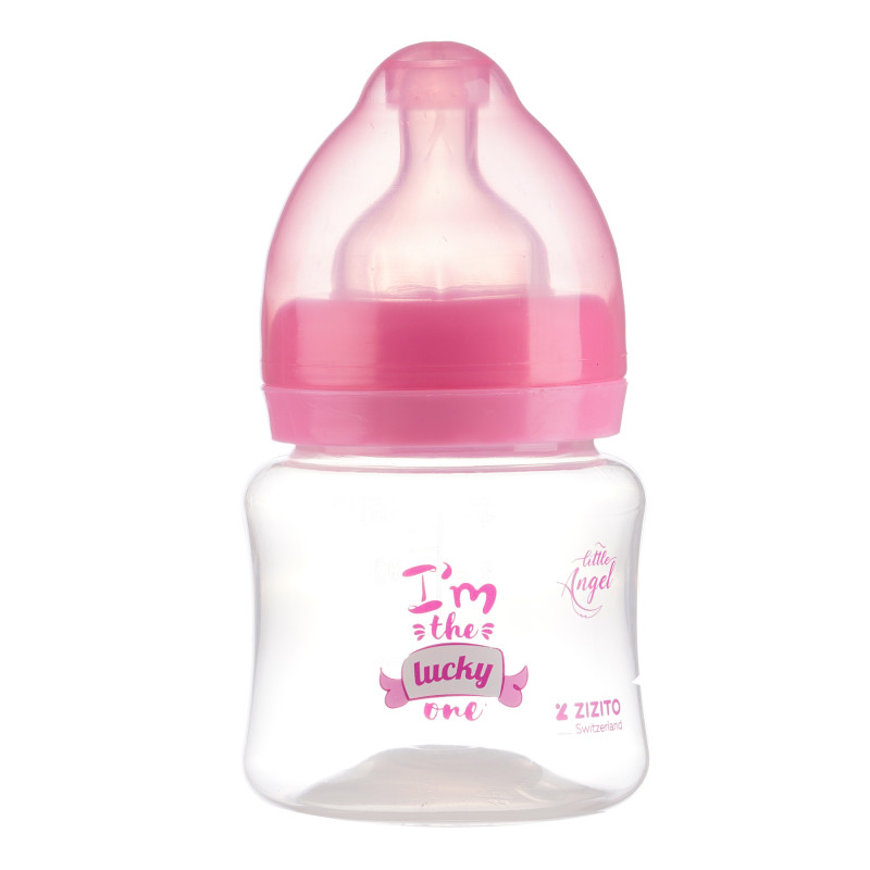 Полипропиленово шише за хранене с широко гърло Little Angel с биберон 1 капка, 0+ месеца, 125 мл, розово  265203